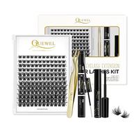 QUEWEL DIY Cluster-Eyelash Extensions Kit, Mix 8-16mm 144 Clusters，Super Cotton Thin Band, Eyelash-Lash Applicator, Cluster-Lashes Bond and Seal Super Hold(QU-H-DH-01)