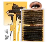QUEWEL DIY Lash Extension Kit 320Pcs 60D+80D Fluffy Cluster-Lashes Mix 12-18mm Thick Eyelash-Clusters Bond and Seal Lash Kit and Lash Tweezers Easy DIY at Home(60D+80D Fluffy Kit)
