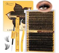 QUEWEL Eyelashes Individual Kit 320Pcs 60D+80D Fluffy Cluster-Lashes Kit Mix 12-18mm with Lash Bond and Seal and Lash Tweezers Easy to Use at Home(60D+80D Fluffy Kit-new)