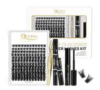 QUEWEL Individual Lashes Kit 144 Cluster-Lashes DIY Lash Extensions Kit, Clusters Eyelash Applicator, Cluster Lashes Bond and Seal Super Hold, Lash Glue Remover Easy to Remove(honey01-D-MIX8-16)