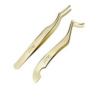 QUEWEL Lash Applicator Tool, 2 Pcs Eyelash Cluster Tweezers For Individual Lashes, Curved DIY Eyelash Applicator Tweezers Stainless Cluster Lash Applicator For Lash Clusters Application and Removal