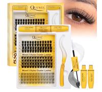 QUEWEL Lash-Cluster Kit 144Pcs D Curl Mixed 3 Styles Eyelashes-Individual Natural Look, Super Thin Band Cluster Lashes Kit for Beginner Easy to Apply at Home（Collection-style B-kit）