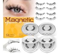QUEWEL Magnetic-Eyelashes with Applicator, 4 Pairs Natural Look Magnetic-Lashes with Applicator, Reusable False Eyelashes No Need Lash Glue, Easy to Apply and Remove (4pairs-CX-F)