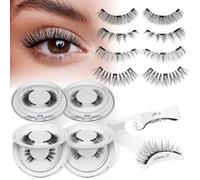 QUEWEL Magnetic-Eyelashes with Applicator, 4 Pairs Natural Look Magnetic-Lashes with Applicator, Reusable False Eyelashes No Need Lash Glue, Easy to Apply and Remove (4pairs-CX-E)