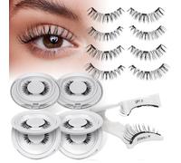 QUEWEL Magnetic-Eyelashes with Applicator, Natural Look Magnetic-Lashes with Applicator, Reusable False Eyelashes No Need Lash Glue, Easy to Apply and Remove (4pairs-DJ-CX-D)