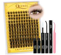 QUEWEL Manga-Lashes-Cluster-Kit, 144PCS Wispy Cluster Lashes with Lash Bond and Seal, C Curve Anime Individual Eyelashes Natural Look with Thin Band Easy to use for Beginners (DJ-FD-E)