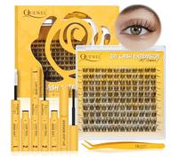 QUEWEL Natural Cluster Lashes Super Thin Band, 120 PCS Cluster Lashes Kit Natural Look, Reusable Eyelash Clusters with Lash Bond and Seal Lash Tweezer and Lashes Glue Remover(NATURAL-JX 02 KIT)