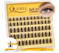 QUEWEL Pre-Glued-Cluster-Lashes Kit Manga Lashes, D Curve Pre Glued Eyelashes, Strong Hold 10-16MM No Glue Needed Self Adhesive Lashes for Cute Eye Makeup(MJ09)