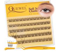 QUEWEL Pre-Glued-Cluster-Lashes Kit Natural Lash Clusters, D Curve Pre Glued Eyelashes, Strong Hold 10-16MM No Glue Needed Self Adhesive Lashes Kit at Home(MJ06)