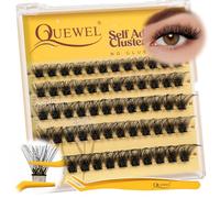 QUEWEL Pre-Glued-Cluster-Lashes Kit Natural Lash Clusters, D Curve Pre Glued Eyelashes, Strong Hold 10-16MM No Glue Needed Self Adhesive Lashes Kit at Home(MJ07)
