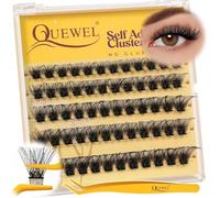 QUEWEL Pre-Glued-Cluster-Lashes Kit Natural Lash Clusters, D Curve Pre Glued Eyelashes, Strong Hold 10-16MM No Glue Needed Self Adhesive Lashes Kit at Home(MJ07-new)