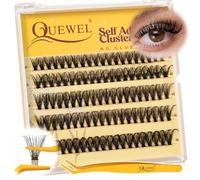 QUEWEL Pre-Glued-Cluster-Lashes Kit Natural Self Adhesive Eyelashes, D Curve Pre Glued Eyelashes, Strong Hold 10-16MM No Glue Needed Self Adhesive Lashes at Home(MJ08)