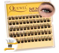 QUEWEL Pre-Glued-Cluster-Lashes Kit Natural Self Adhesive Eyelashes, D Curve Pre Glued Eyelashes, Strong Hold 10-16MM No Glue Needed Self Adhesive Lashes at Home(MJ02-new)