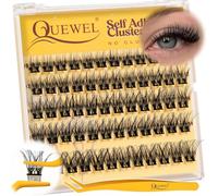 QUEWEL Pre-Glued-Cluster-Lashes Kit Natural Self Adhesive Eyelashes, D Curve Pre Glued Eyelashes, Strong Hold 10-16MM No Glue Needed Self Adhesive Lashes at Home(MJ01-new)