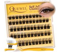 QUEWEL Pre Glued Eyelashes Cluster Kit Natural Lash Clusters, D Curve Pre Glued Cluster Lashes, Strong Hold 10-16MM No Glue Needed Self Adhesive Lashes Kit at Home(MJ04)