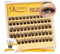 QUEWEL Pre-Glued-Eyelashes Cluster Kit Natural Lash Clusters, D Curve Pre Glued Cluster Lashes, Strong Hold 10-16MM No Glue Needed Self Adhesive Lashes Kit at Home(MJ02)