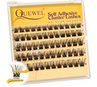 QUEWEL Pre Glued Eyelashes Natural Lash Clusters, C Curve Pre Glued Cluster Lashes, Strong Hold 10-16MM No Glue Needed Self Adhesive Eyelashes DIY at Home(MJ02-DH)