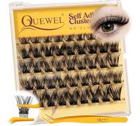 QUEWEL Self Adhesive Eyelash Clusters, D Curve Pre Glued Cluster Lashes, Strong Hold 10-16MM No Glue Needed Self Adhesive Lashes Kit at Home(MJ05-NEW)
