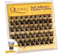 QUEWEL Self Adhesive Eyelash Clusters, D Curve Pre Glued Cluster Lashes, Strong Hold 10-16MM No Glue Needed Self Adhesive Lashes at Home(MJ05-DH)