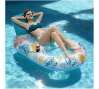 QuFrotty Inflatable Pool Floats For Adults With Headrest & Cup Holder, Large Inflatable Pool Lounger Raft Adult Size, Blue Pool Chair For Adults Travel (Flamingo)