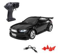 Quibuilds 1/64 Scale Mini RC Drift Car with Charging Cable and Barrier, 2.4G 4WD Remote Control & Realistic Lighting Effects, Gift for RC Car Enthusiasts (Black)