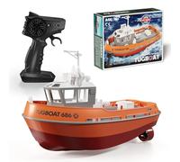 Quibuilds 1/72 2.4Ghz RC Electric Tugboat, 8KM/H, 50m Remote Range, Low Power/Over Flight Automatic Alarm, Ideal for River, Lake and Sea Playing, Outdoor Water Adventures (RTR/Red)