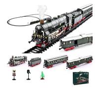 Quibuilds Alloy Electric Train Set with Carriage and Long Track That Can Run, Locomotives Model with Lights and Sound Effects, Rich Accessories (As You See), Great Gift for Steam Train Enthusiasts