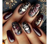 Quick Apply Artificial Nails Square M Length Halloween Fake Nails With Pumpkin And Skull Motifs For Festive Occasions Long Square