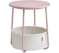 Quick Assembly Pastel Pink Side Table with Storage Basket