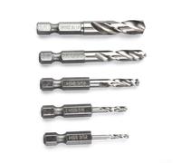 Quick Change For Stubby Drill Bit Set 5 pcs for Metal with 1/4 Hex Shank Including 3/32 to 5/16 Inch Sizes for Narrow Space