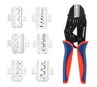 Quick-Change Ratchet Wire Crimping Tool Set with 6 Heads for Insulated, Heat Shrink, and Non-Insulated Terminals, Battery Cable Lugs, MC4 Solar Connectors, Wire Ferrules, and Electrical Terminals