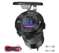 Quick Charge 3.0 USB Car Charger, Qiode Dual QC3.0 USB Car Power Socket Waterproof IP66 36W Power Outlet with LED Voltmeter for 12V/24V Car, Boat, Motorcycle, Caravan, Truck and More