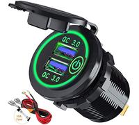 Quick Charge 3.0 USB Car Charger Socket 12V/24V 36W Dual QC3.0 USB Fast Charger Socket Power Outlet with Touch Switch for Marine, Boat, Motorcycle, Truck, Golf Cart (Green)