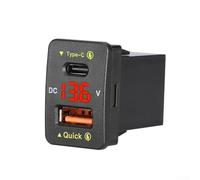Quick Charge 36W Car Charger with USB Ports, Featuring a Digital Voltmeter for Real Voltage Display (Red light)