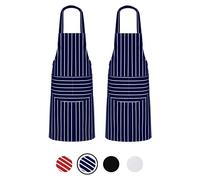 Quick Cleaning Supplies Pack of 2 Unisex Bib Aprons - 100% Combed Cotton - Professional Heavy Duty Grade - Thick Fabric Construction - Two Large Front Pockets’- Fade Resistant (Navy)