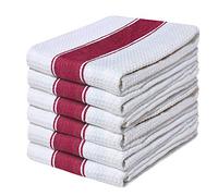 Quick Cleaning Supplies QCS Pack of 3 Large Honey Comb Weave Tea Towel Set 100% Combed Ring Spun Cotton Kitchen Dish Cloth Super Absorbent Stripe Design Premium Construction 70cm X 45 cm (Red)