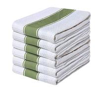 Quick Cleaning Supplies QCS Pack of 9 Large Honey Comb Weave Tea Towel Set 100% Combed Ring Spun Cotton Kitchen Dish Cloth Super Absorbent Stripe Design Premium Construction 70cm X 45 cm (Green)