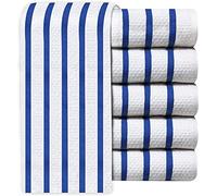 Quick Cleaning Supplies QCS Towels - Vintage Multi-Stripe Jacquard Weave Tea Towel Set - 100% Ring Spun Cotton - Kitchen Dish Cloth - Super Absorbent - Premium Construction - 44 x 66 cm (Navy, 9)