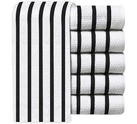 Quick Cleaning Supplies QCS Towels - Vintage Multi-Stripe Jacquard Weave Tea Towel Set - 100% Ring Spun Cotton - Kitchen Dish Cloth - Super Absorbent - Premium Construction - 44 x 66 cm (Black,6)