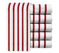 Quick Cleaning Supplies QCS Towels - Vintage Multi-Stripe Jacquard Weave Tea Towel Set - 100% Ring Spun Cotton - Kitchen Dish Cloth - Super Absorbent - Premium Construction - 44 x 66 cm (Red,3)