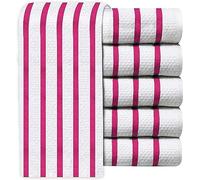 Quick Cleaning Supplies QCS Towels - Vintage Multi-Stripe Jacquard Weave Tea Towel Set - 100% Ring Spun Cotton - Kitchen Dish Cloth - Super Absorbent - Premium Construction - 44 x 66 cm (Pink, 6)