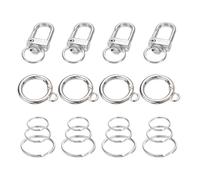 Quick Clip for Pet Collar,Set of 4,Dog Cat Tag Snap Hooks,2 Styles ID Tag Attachment Clips with Keyrings in 3 Sizes (Silver)