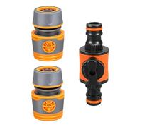 Quick Connection Garden Hose Fitting Set 2 Female Couplers 1 Double Shutoff Valves Nonslip Surfaces for Outdoor Watering Lawns Sprinkler Connectors