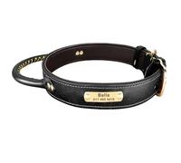 Quick-Control Pet Training Leather Collar Personalised ID Tag Sheepdog Labrador Shiba Inu Collar With Handle,Black,XL