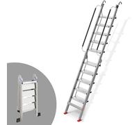 Quick-Deploy Folding Loft Ladder, 8-14 Step Aluminum Stairs with Easy Adjust Hook for Various Opening Angles(Silver,10step)