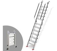 Quick-Deploy Folding Loft Ladder, 8-14 Step Aluminum Stairs with Easy Adjust Hook for Various Opening Angles(Silver,11step)