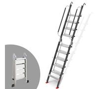 Quick-Deploy Folding Loft Ladder, 8-14 Step Aluminum Stairs with Easy Adjust Hook for Various Opening Angles(Black,9step)