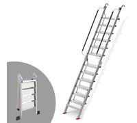 Quick-Deploy Folding Loft Ladder, 8-14 Step Aluminum Stairs with Easy Adjust Hook for Various Opening Angles(Silver,12step)