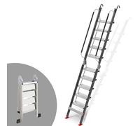 Quick-Deploy Folding Loft Ladder, 8-14 Step Aluminum Stairs with Easy Adjust Hook for Various Opening Angles(Black,10step)