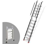 Quick-Deploy Folding Loft Ladder, 8-14 Step Aluminum Stairs with Easy Adjust Hook for Various Opening Angles(Black,11step)